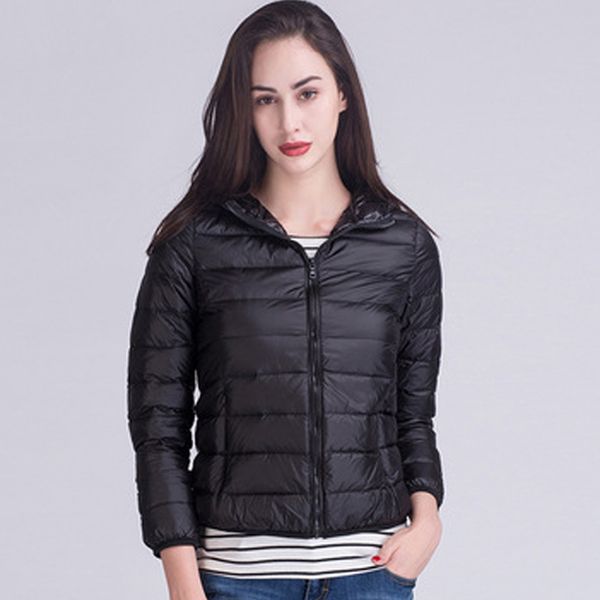 

women's down parkas czjms black down coats women hooded jacket long sleeves pockets zipper slim warm female clothes fashion autumn wint