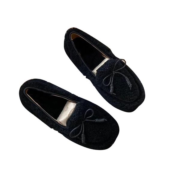 

women's warm ankle boots winter durable outdoor slip on loafers shallow mouth ladies casual bowtie walking flat shoes size 35-39, Black