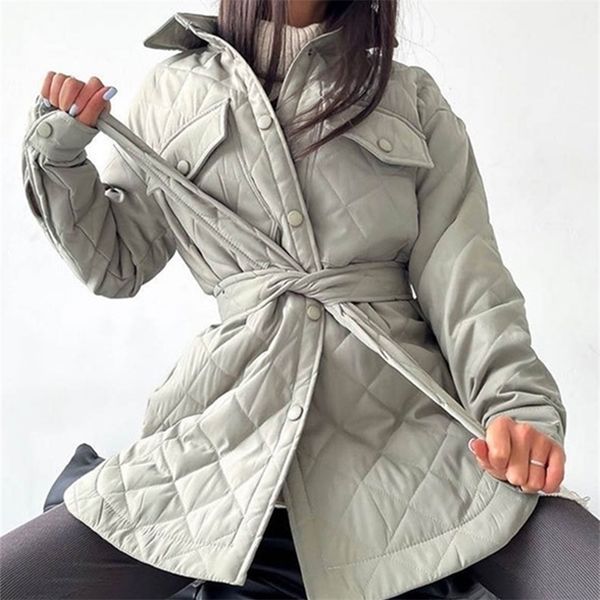 

womens down parkas loose warm coats parka autumn winter casual solid color waist laceup single breasted cotton clothes female jacket 220930, Black