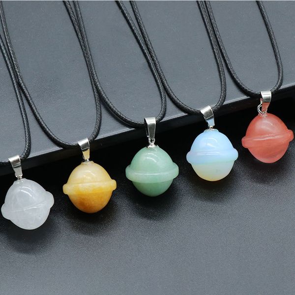 

natural stone planet pendant handmade craved ufo universe shape rock healing crystals stone necklace home decoration, Silver