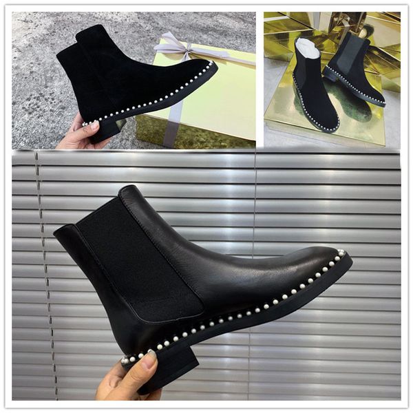 

spain cline womens black frosting casual shoes british style booties tire sole artificial pearl decoration heel height about 25mm leather st