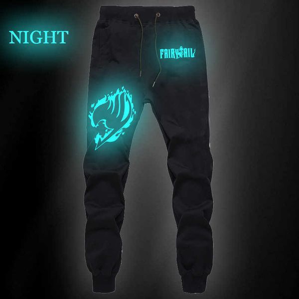 

men's pants new summer sports sweat breathable loose pants anime fairy tail luminous cotton straight pants jogger fitness long trousers, Black