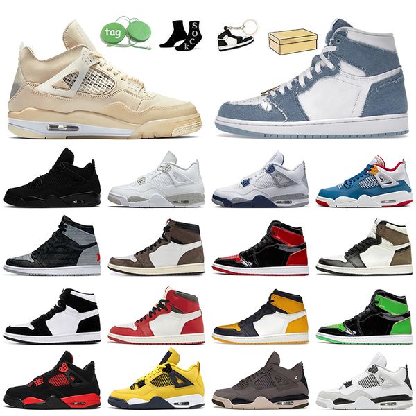 

sail 4s denim 1s women mens basketball shoes jumpman 1 4 midnight navy high og lost found taxi patent bred offs white university blue a ma m, White;red