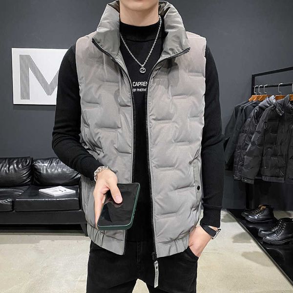 

men's down parkas vest winter warm white duck puffy padded waistcoat fashionable windproof thick jacket outwear male clothes g220930, Black