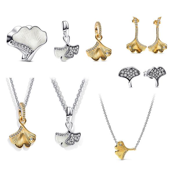 

s925 charms pendant necklace maple leaf ginkgo beaded earrings original fit pandora jewelry, Silver