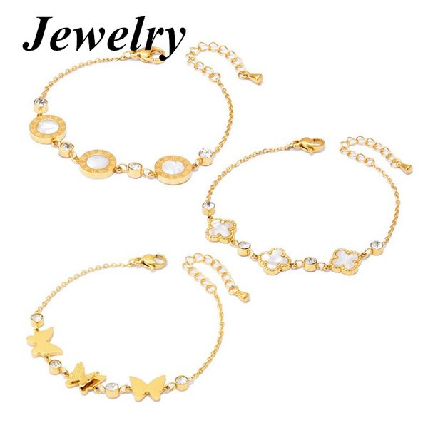 

luxury brand clover roman numbers charm bracelet for women gift, Golden;silver