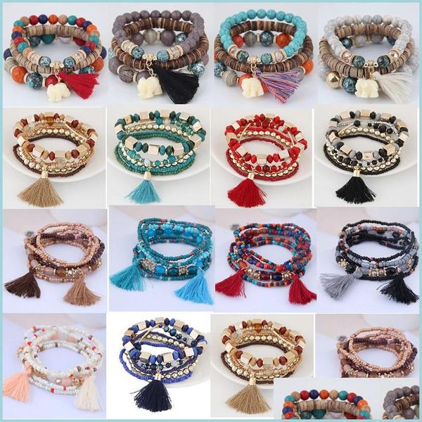

charm bracelets 20pcs/lot bohemian beaded bracelets for women girls mtilayer stretch stackable bracelet bangle mticolor beac lulubaby dhehp, Golden;silver