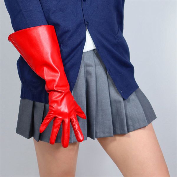 

five fingers gloves cuff lantern sleeve puff sleeve emulation leather white men women long gloves 38cm big sleeve wide 221006, Blue;gray