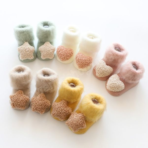 

cute baby socks stereo doll socks autumn winter mid stock velvet thickening brush furry newborn floor socks 0-18 months, Pink;yellow