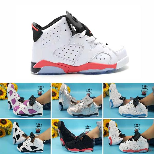 

2020 children athletic shoes 6 kids basketball j6 athletic sport sneakers for boys and girl toddlers birthday gift size 28-3248t, Black