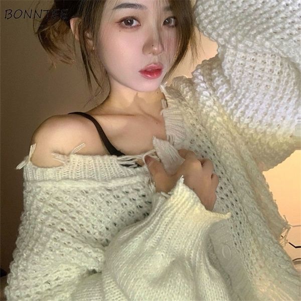 

women's knits tees hollow out cardigan women sweet cropped female spring autumn vacation knitted y2k sweaters students ins streetwear f, White
