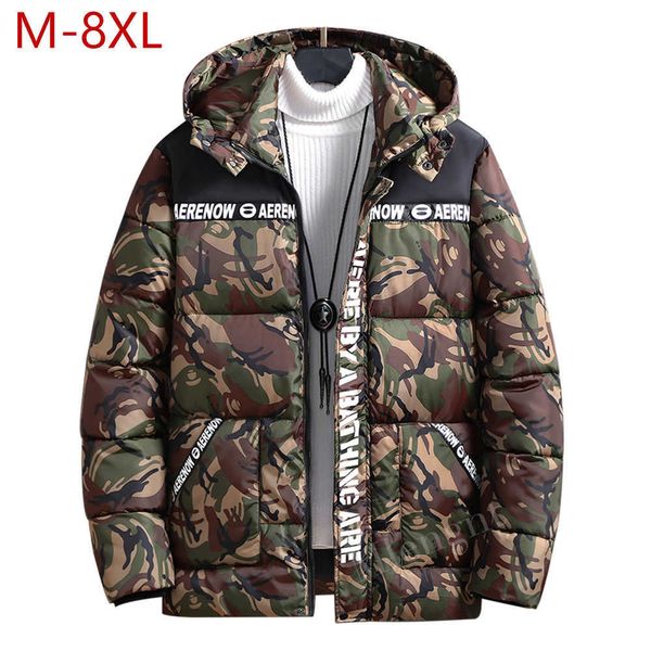 

men's down parkas winter men's jackets hat detachable thicken parkas camouflage warm outerwear casual coats for men plus large siz, Black