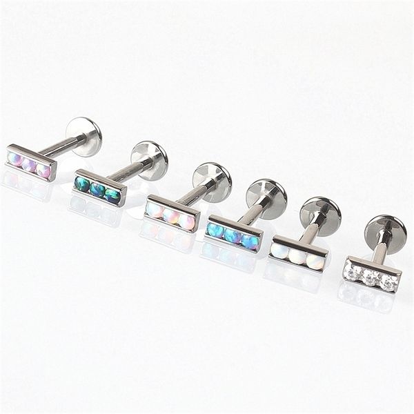 

labret lip piercing jewelry belly chains astm 36 16g internally threaded labret with channel set round cz ear helix tragus and opal lip pier, Black
