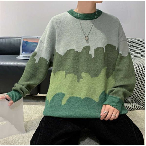 

men's sweaters sweaters gradient knitted sweater men autumn new fashion wild streetwear knitwear male loose o-neck pullovers long sleev, White;black