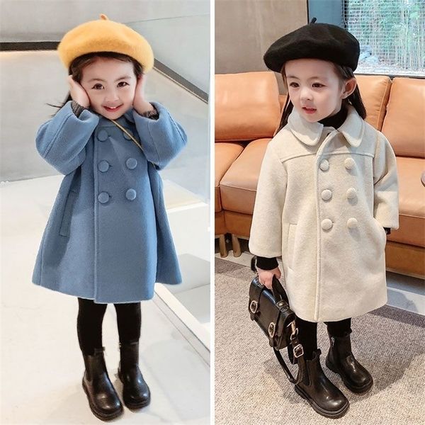 

coat double breasted girls woolen coats autumn winter trench jacket coat 26yrs children clothes for kids outerwear birthday present 2201006, Blue;gray