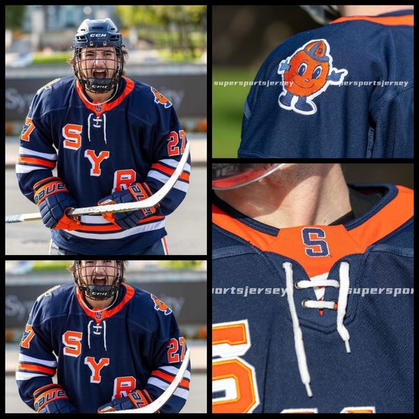 

syracuse orange hockey jerseys 100% embroidered sewn stitched custom your name number jersey, Black;red