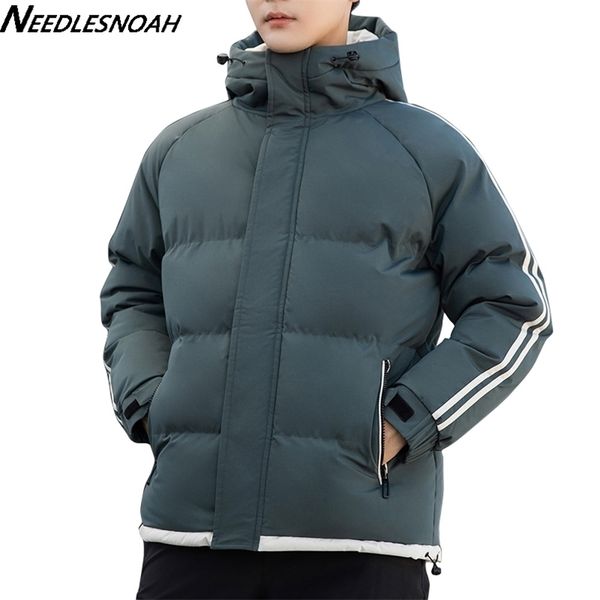 

mens down parkas needlesnoah winter men jackets hooded parkas thick warm cotton padded windproof coat male solid color outwear plus size 8xl, Black