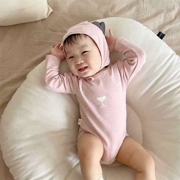 

rompers 03y baby girl cute cat long sleeve jumpsuit kid thin soft comfortable cotton bodysuit one piece boy outfits and hat j220922, Blue
