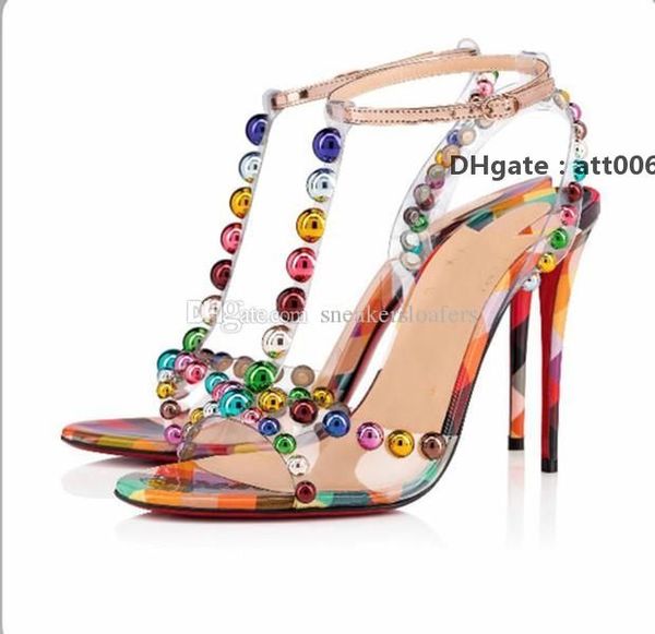 

christians summer women sandals red high bottoms corrine sliver studded & pvc strap women's chunky heels wedding party la eeh dnr, Black