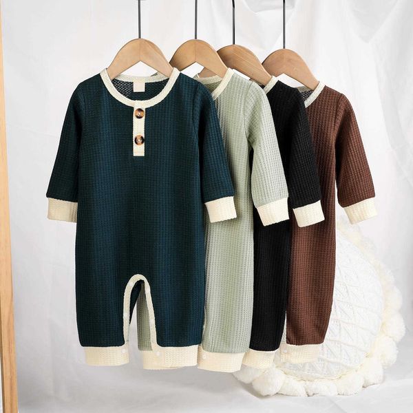

rompers 2022 autumn solid baby girl romper multicolor waffle casual comfortable boy cotton jumpsuit one piece baby outfits j220922, Blue