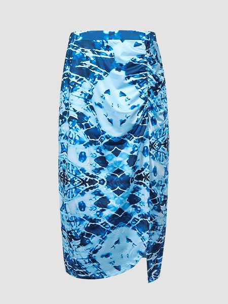 

plus size dresses finjani plus size women tie dye ruched split thigh skirt high waist dress 221006, Black