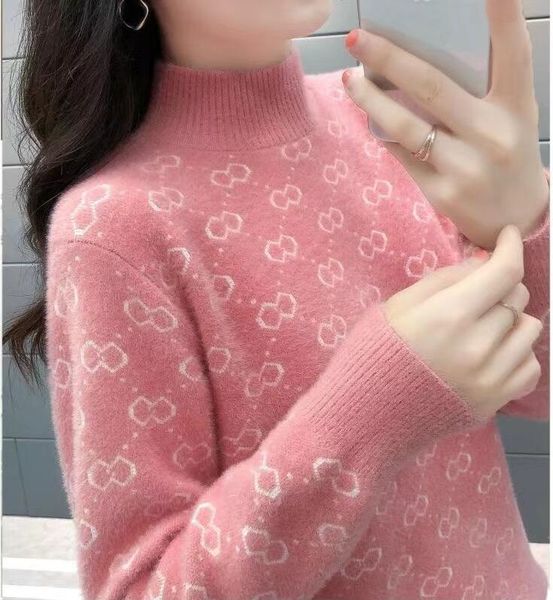 

women's sweaters black green pink half high mink cashmere puff dress sweater for loose pullover knitwear top, White;black