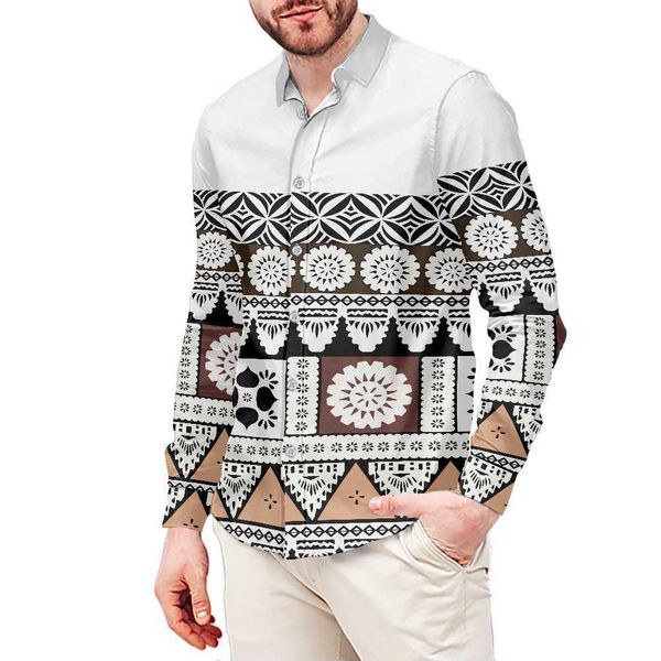 

men's casual shirts custom tongan fijian dropshipping samoa polynesian tribal tattoos print men long sleeve shirt fall fashion streetwe, White;black