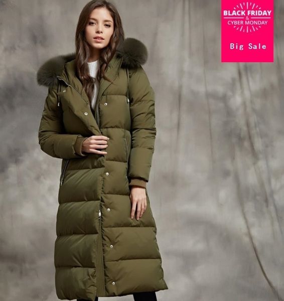 

women's down parkas winter fashion brand 90 white goose down jacket female big natural fur collar hooded warm goose down coat wq409 220, Black