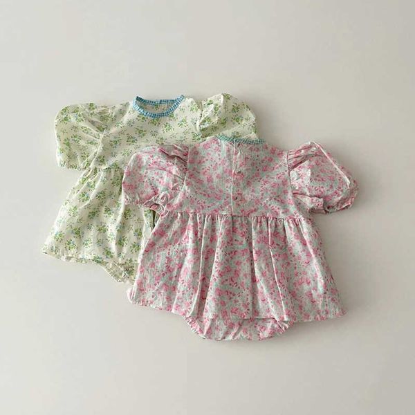 

rompers kid girl retro floral puff sleeves jumpsuit cute baby girls thin cotton princess dress bodysuit one piece toddler outfits j220922, Blue