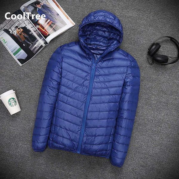 

men's down parkas cooltree men jackets autumn winter thin and light white duck down stand collar hooded coats male slim solid color out, Black