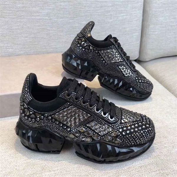 

j1mmy ch0u women men diamond crystal casual shoes sports sneakers with heightening function 2 styles available 35-40 size, Black