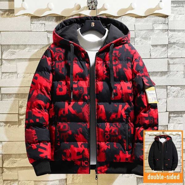 

men's down parkas 2022 men's oversize jacket hooded warm padded winter jackets men double-sided fluffy autumn korean style parka c, Black