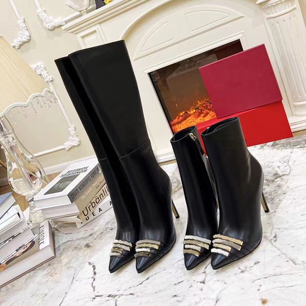 

boots luxury designer stilettos rivet black party ball fall winter size 35-41