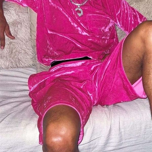 

men's tracksuits incerun men sets velour solid color streetwear short sleeve pockets t shirt shorts 2pcs loose fashion men casual suits, Gray