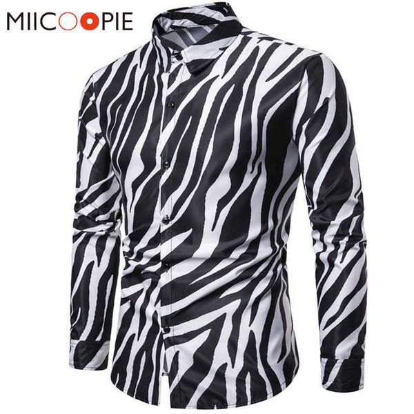 

men's casual shirts 2019 new nightclub party zebra striped mens shirts casual slim fit long sleeve camisa social mens dress shirts chem, White;black