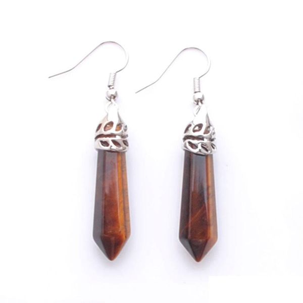 

dangle chandelier natural tigers eye gemstone dangle earrings hexagonal pointed reiki chakra beads for women jewelry r3060 bdehome dhmkv, Silver
