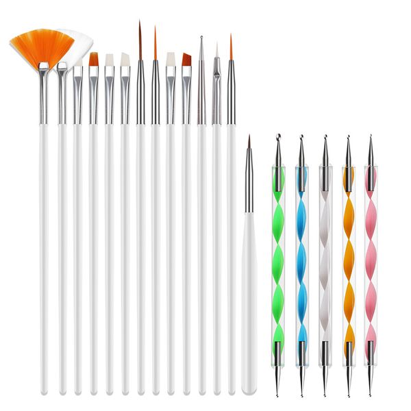 

20pcs nail art brushes kit gel polish styling acrylic brush set nailart salon painting dotting pen tools pink white black, Yellow