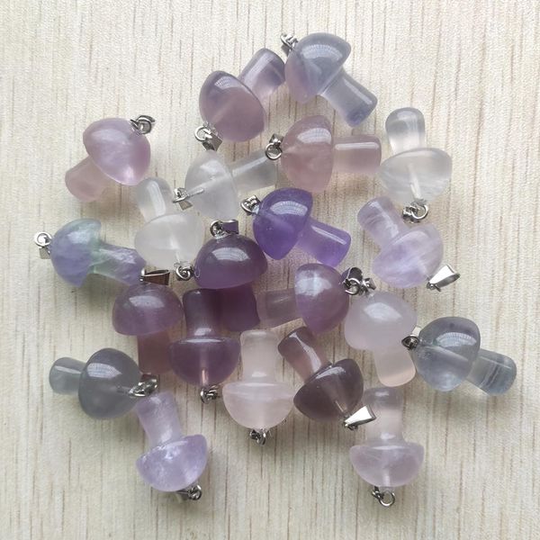 

natural fluorite mushroom charms stone pendants for diy necklaces jewelry making, Silver