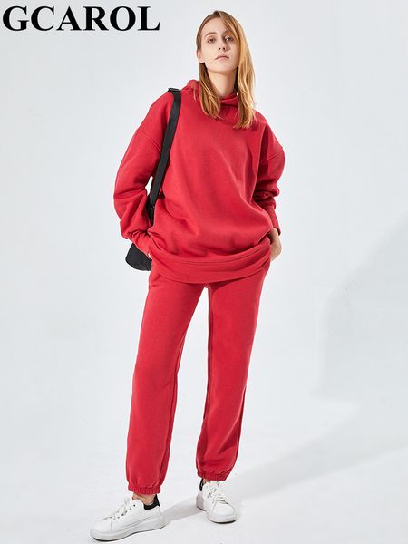 

women's two piece pants men's tracksuits gcarol fall winter women long hooded suits 80 cotton fleece oversized boyfriend sweatshir, White
