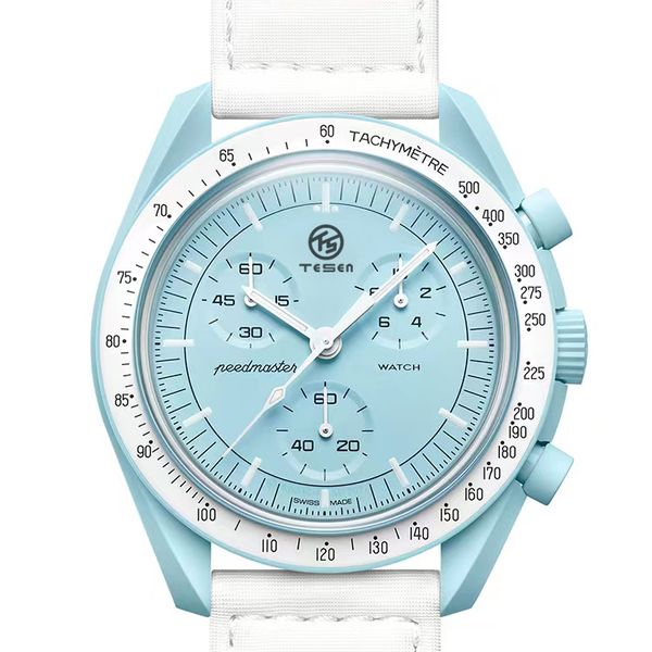 

limited 11 colors earth moon mercury watch mens fashion quartz chronograph bioceramic resin rubber saturn knuckle magic band swatches lumino, Slivery;brown