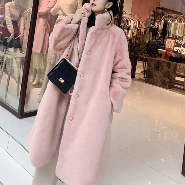

women's fur faux fur women winter warm faux fur coat thick women long coat stand collar women warm faux lamb wool coat casaco feminino, Black