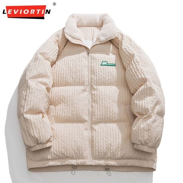 

mens down parkas winter parkas jacket men harajuku korean faux fur collar thicken warm coats streetwear casual solid color puffer bubble jac, Black