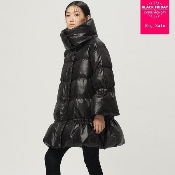 

women's down parkas great quality fashion brand 90 duck down skirt style coat women's winter jacket thicker warm wj1536 220930, Black