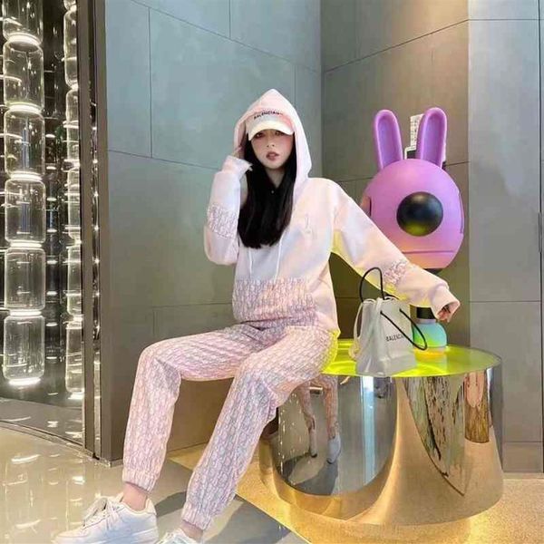 

2022 factory whole new autumn winter old flower print hoodie elastic waist leggings long sleeve long pants sports cover 6rz0294g, Gray