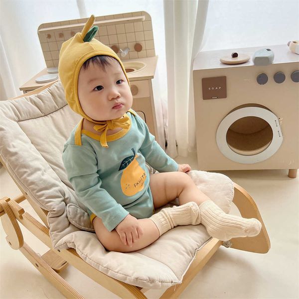 

rompers new autumn pear comfortable jumpsuit infant girl fashion thin cotton bodysuit toddler boy clothes and cute fruit hat j220922, Blue