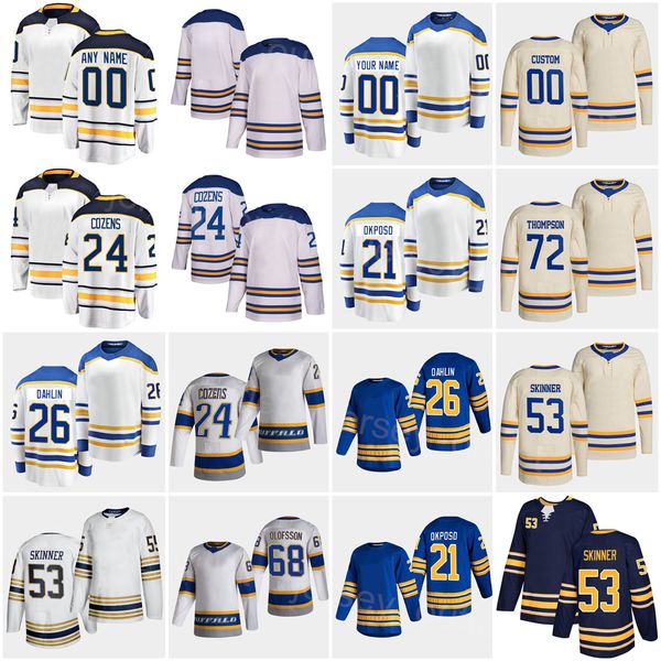 

men hockey heritage classic 72 tage thompson jersey reverse retro 26 rasmus dahlin 53 jeff skinner 21 kyle okposo 24 dylan cozens 68 victor, Black;red