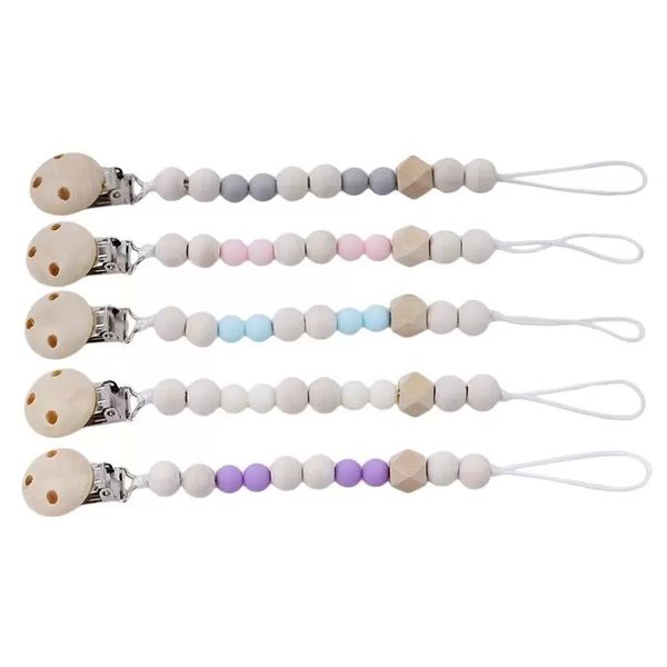 

baby wooden pacifier clip holders chain soother clips leash strap nipple holder for infant feeding baby teethers toys