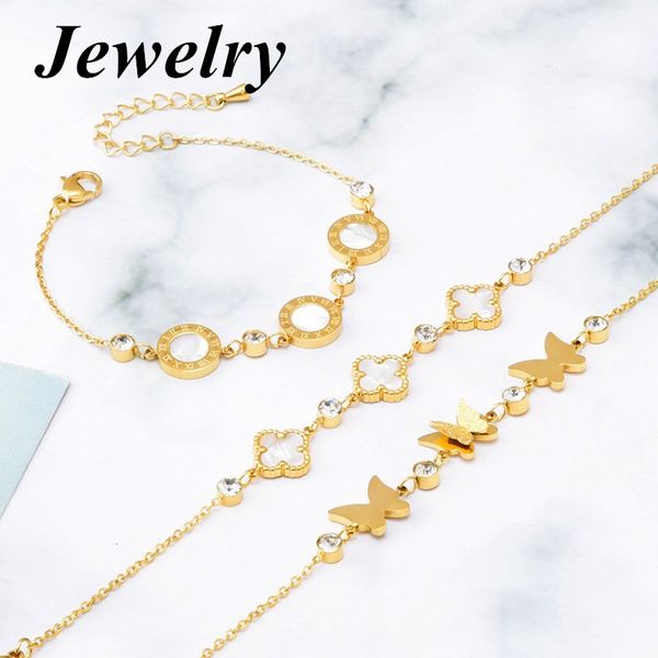 

beautiful design clover butterfly charm bracelet for women gift, Golden;silver