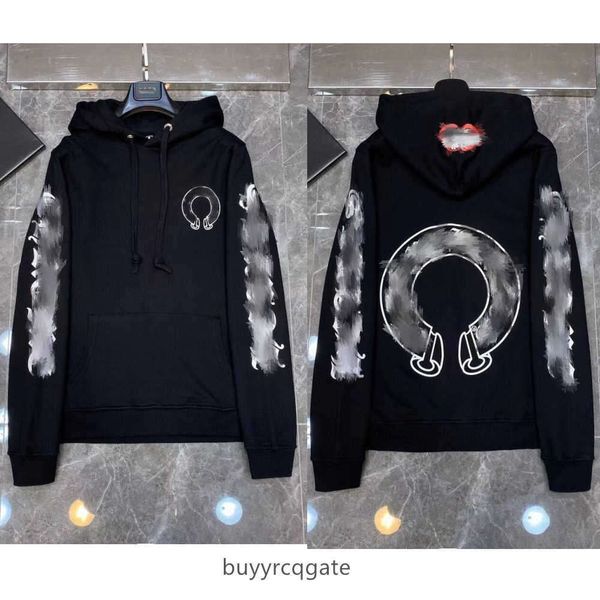 

fleece men's hoodies fleece luxury designer mens zipper ch horseshoe sanskrit cross print pullover hooded sweatshirts sweater woman loo, Black