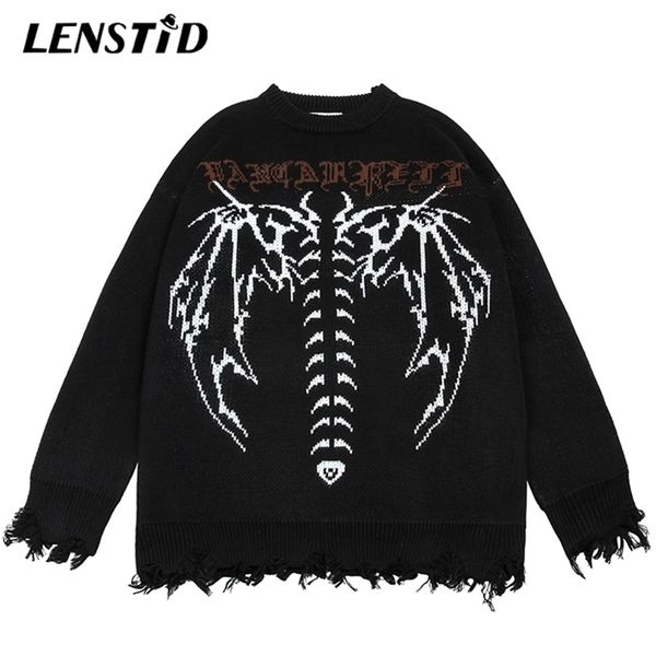 

men's sweaters lenstid men knitted jumper hip hop dark style streetwear harajuku autumn fashion casual pullovers 220930, White;black